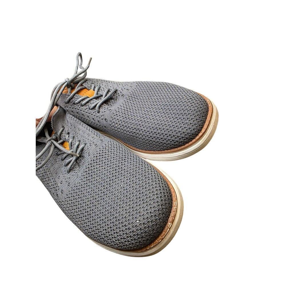 Athlefit Mens Casual Knit Sneakers Size‎ 9 Gray & Brown With Faux Leather Accent - Picture 5 of 15